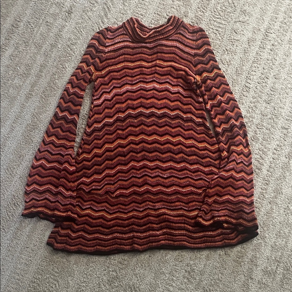 Free People Ziggy Zig Zag Tunic Style Mockneck Mini Dress Orange and Black Small - Picture 4 of 10